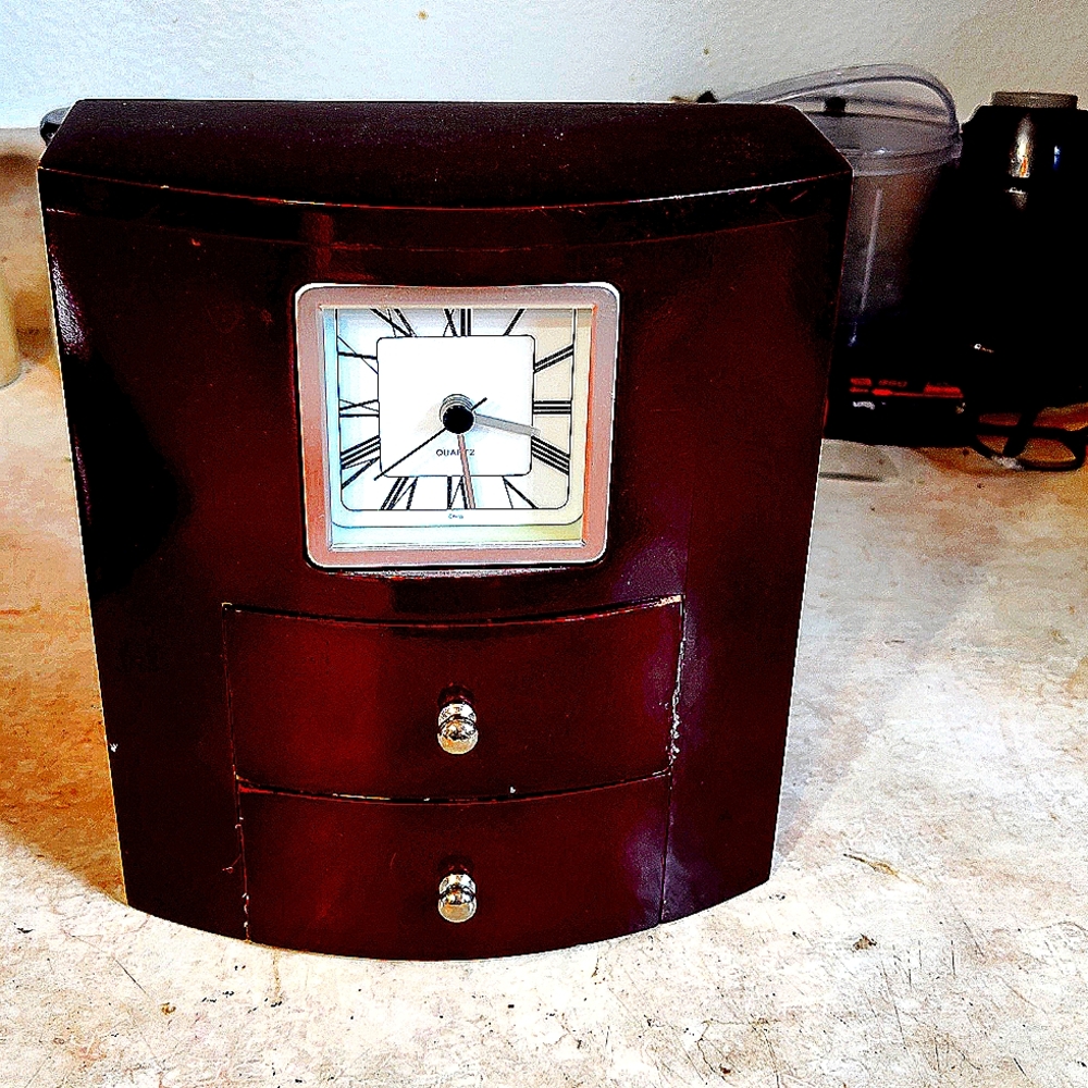 Antique Quartz wood jewelry box clock
